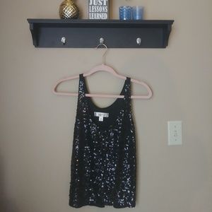Decree sparkle sequin black tank top